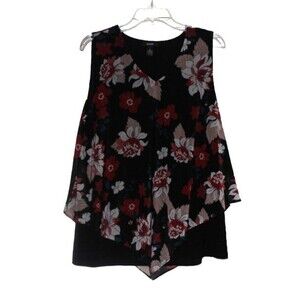 Alfani Tunic Top Sleeveless Layered  Floral on Black Woman's Large